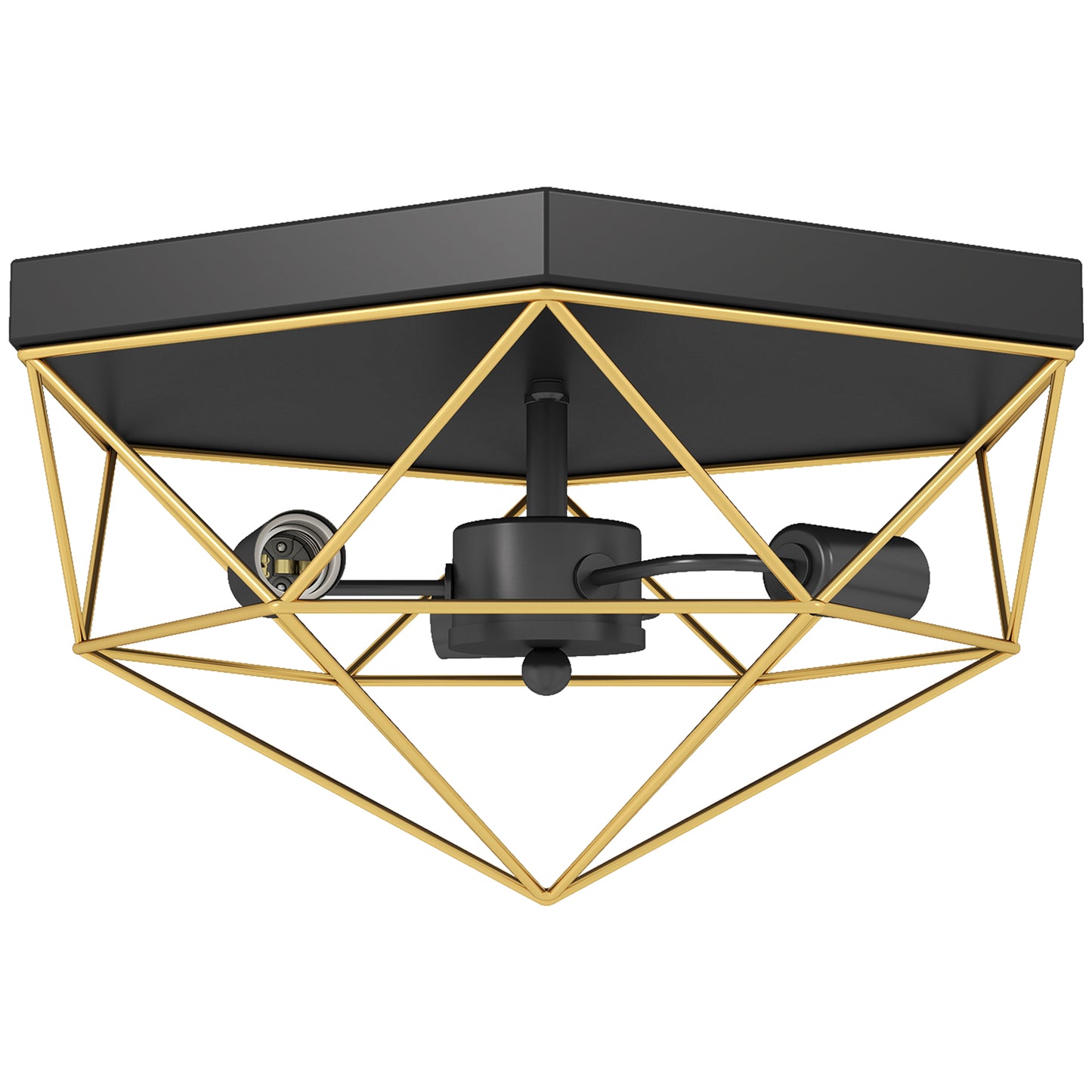 Lampă de Tavan Stil Industrial Geometrică cu 3 Suporturi E27 pentru Becuri LED, Negru și Auriu