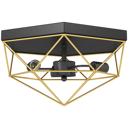 Lampă de Tavan Stil Industrial Geometrică cu 3 Suporturi E27 pentru Becuri LED, Negru și Auriu