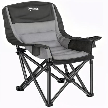 Scaun de Camping Pliabil cu 2 Suporturi pentru Pahare și Buzunare Laterale, 99x71x103 cm, Gri