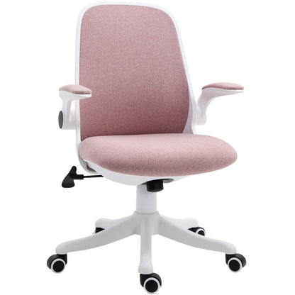 Scaun de Birou Ergonomic Reglabil pe Înălțime, din Material cu Efect de Catifea, 62.5x60x94-104 cm, Alb și Roz