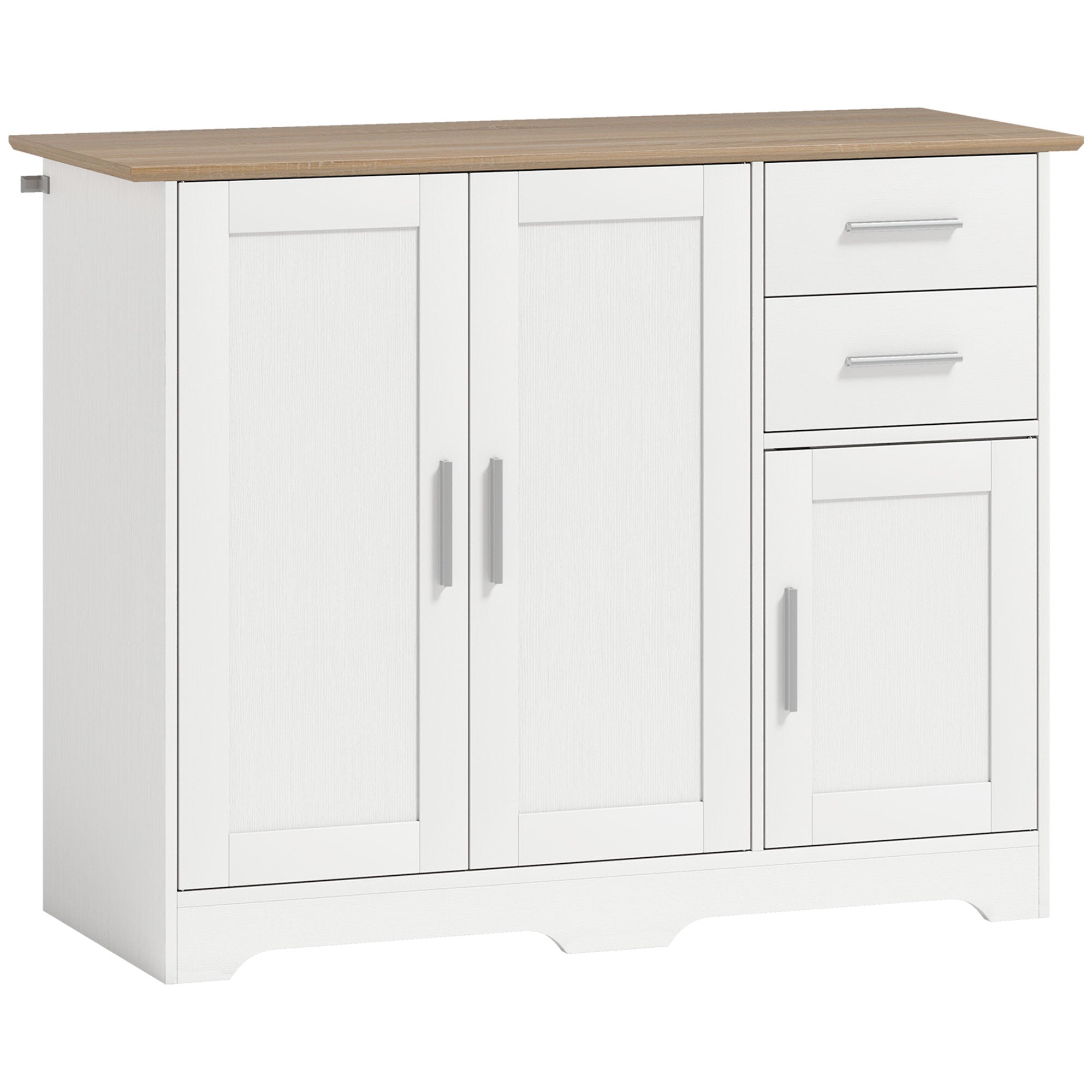 Bufet Modern din Lemn cu 2 Sertare și 2 Dulapuri, 100x40x78 cm, Alb și Lemn Natural