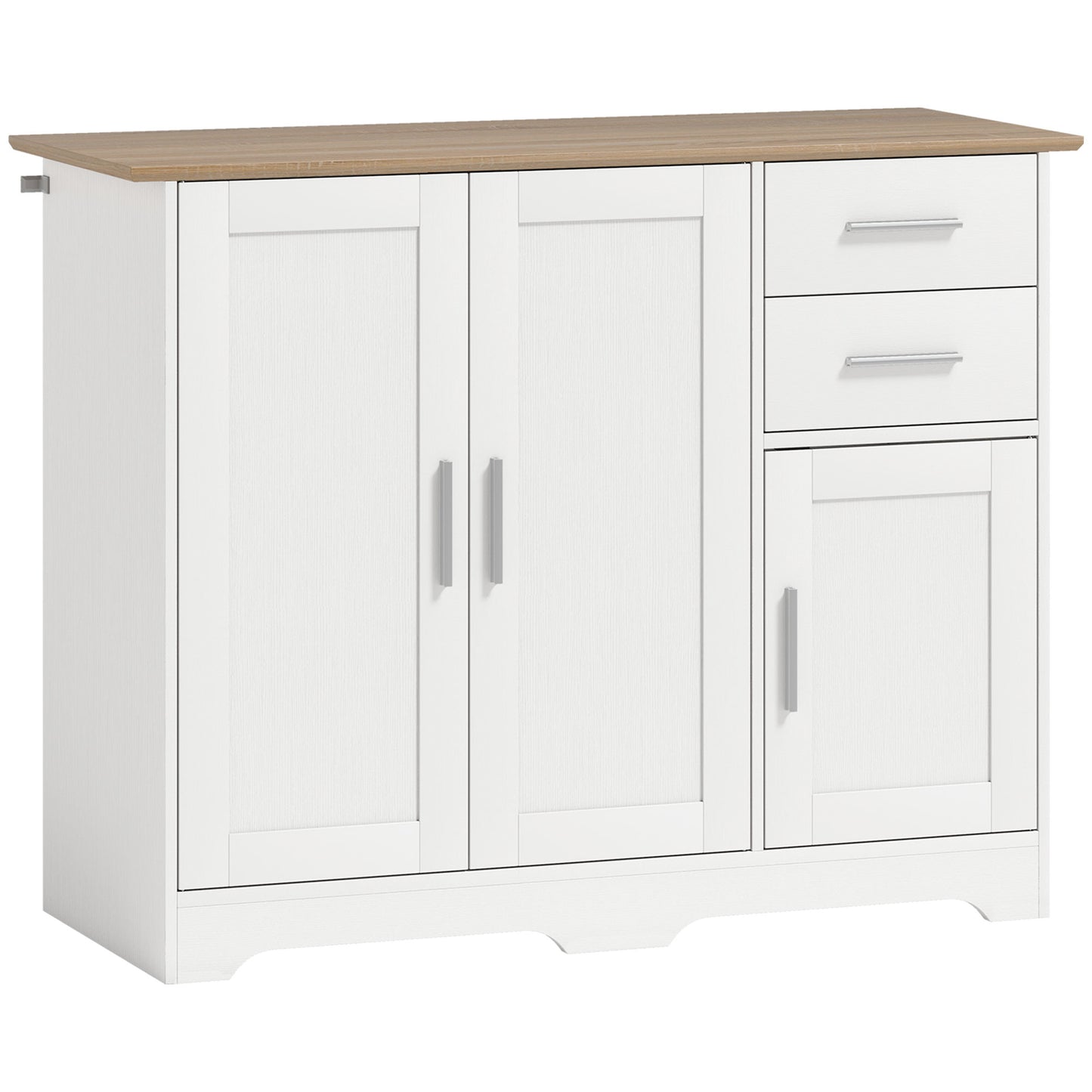 Bufet Modern din Lemn cu 2 Sertare și 2 Dulapuri, 100x40x78 cm, Alb și Lemn Natural