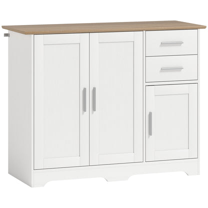 Bufet Modern din Lemn cu 2 Sertare și 2 Dulapuri, 100x40x78 cm, Alb și Lemn Natural
