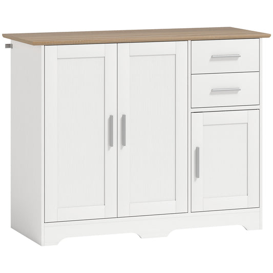 Bufet Modern din Lemn cu 2 Sertare și 2 Dulapuri, 100x40x78 cm, Alb și Lemn Natural