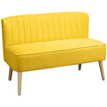 Canapea cu 2 locuri din material textil tip in, fără brațe, cu picioare din lemn, 117x56.5x77 cm, galben