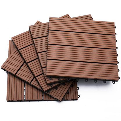 Pardoseala Modulara de Exterior, Set 11 Placi Interblocabile tip Deck, Dale Pavaj pentru Gradina, Balcon sau Terasa, 30x30 cm, Maro