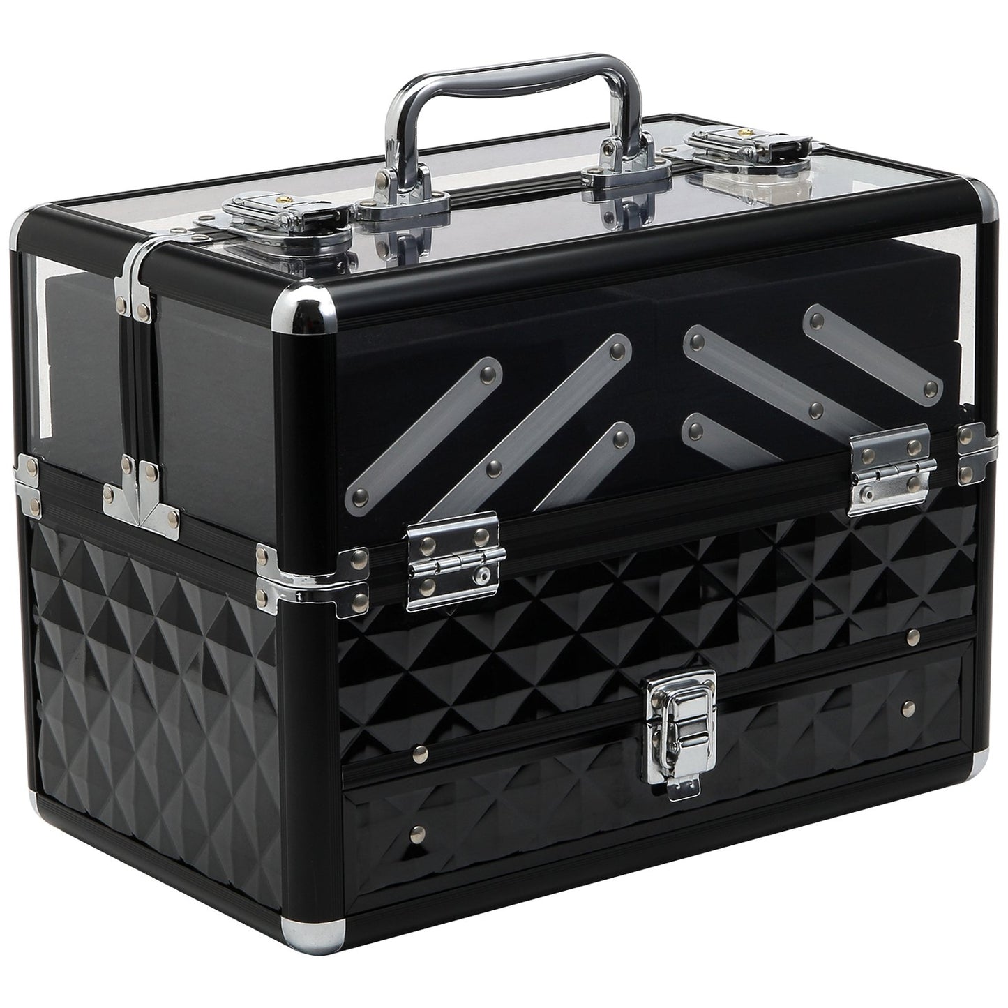 Valiza Make Up Profesionala cu Truse Detasabile Rama din Aluminiu 30x18.5x22cm