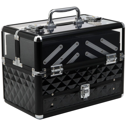Valiza Make Up Profesionala cu Truse Detasabile Rama din Aluminiu 30x18.5x22cm