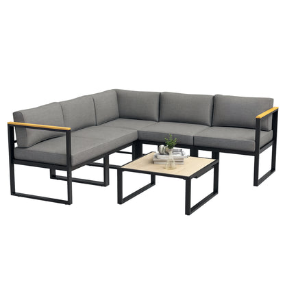 Set Mobilier de Grădină cu Canapea și Măsuță din Aluminiu, cu Perne Căptușite, Gri