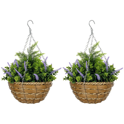 Set 2 Plante Artificiale de Lavandă cu Ghiveci și Cârlig, Ø25x34 cm, Verde și Violet