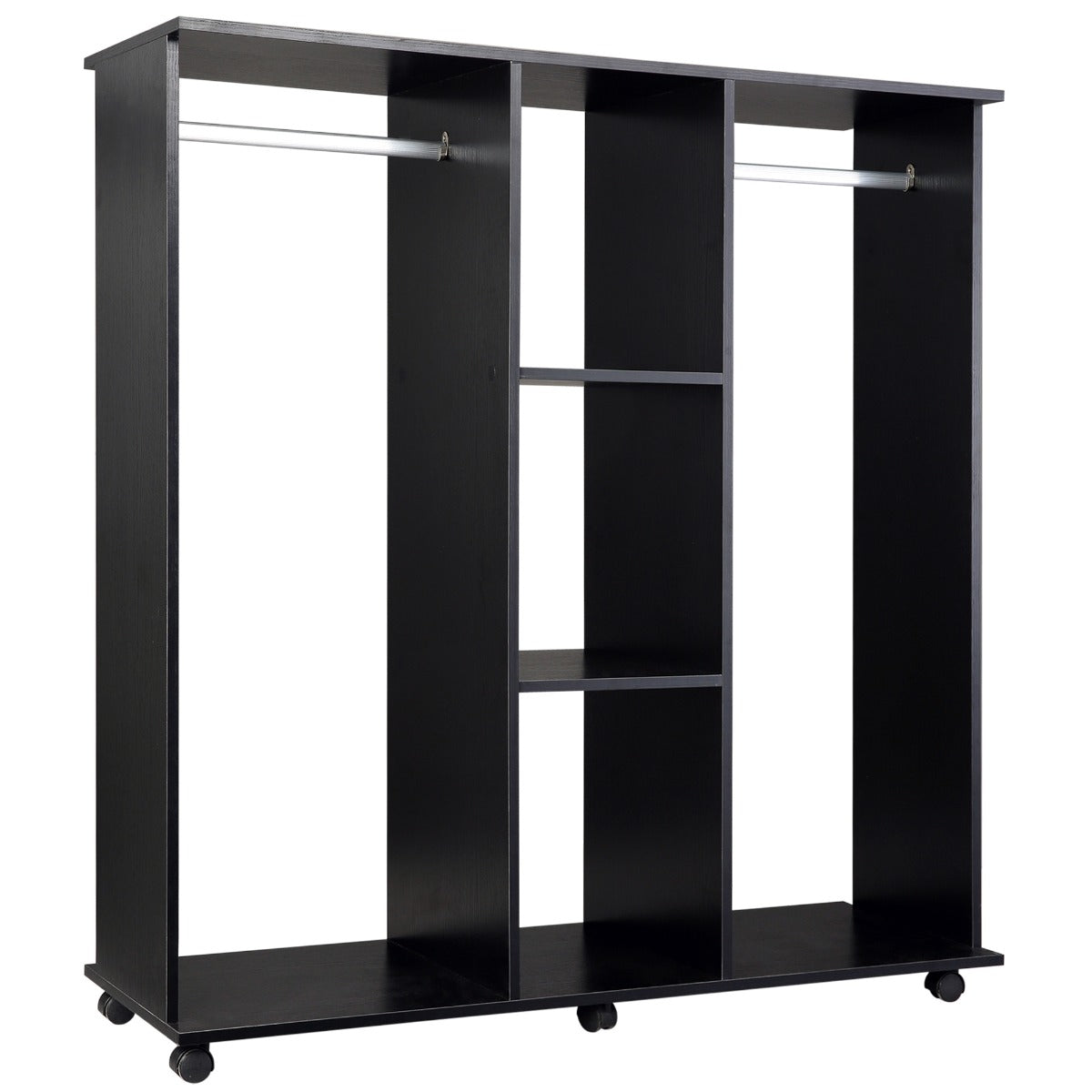 Dulap Mobil cu Roti, 5 Rafturi & Barna Umeras 120x40x128 cm – Negru