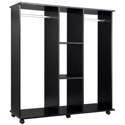 Dulap Mobil cu Roti, 5 Rafturi & Barna Umeras 120x40x128 cm – Negru