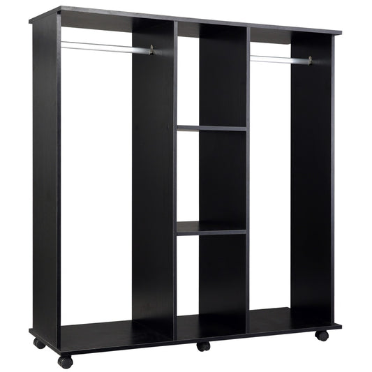 Dulap Mobil cu Roti, 5 Rafturi & Barna Umeras 120x40x128 cm – Negru