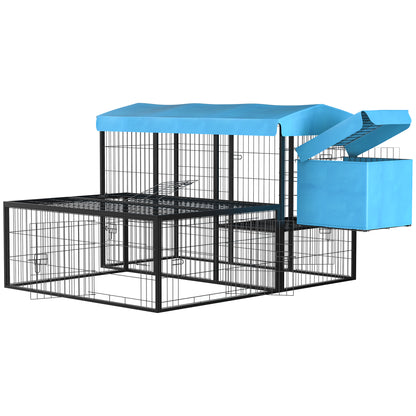 Cotet de Gradina  Modular pentru 6-10 Gaini cu 2 Custi din Otel, Cusca pentru Gaini cu Acoperis din Poliester, Albastru inchis