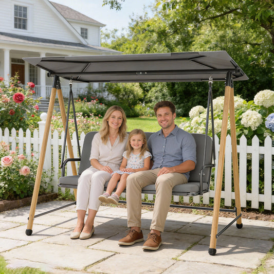 Balansoar de Grădină cu 3 Locuri, cu Copertină Reglabilă Impermeabilă și Pernă Detașabilă, Capacitate Maximă 360 kg, 208 x 125 x 180 cm, Gri
