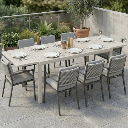 Masă de Grădină Extensibilă pentru 6-8 Persoane, din Aluminiu cu Blat cu Lamele, Alb