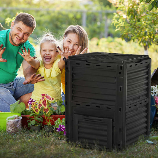 Compostor Gradina – 300L, Plastic Negru cu Capac Blocabil