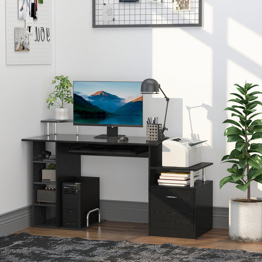 Masa de Birou pentru Calculator, Moderna, Masa de Birou PC cu Etajera Culisanta pentru Tastatura, 152 x 60 x 88 cm, Neagra