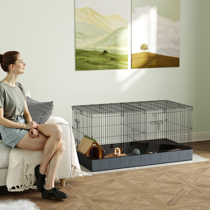 Cușcă pentru Animale Mici 2 în 1, Capac Detasabil și Secțiuni Separate, 121x61x61 cm, Negru