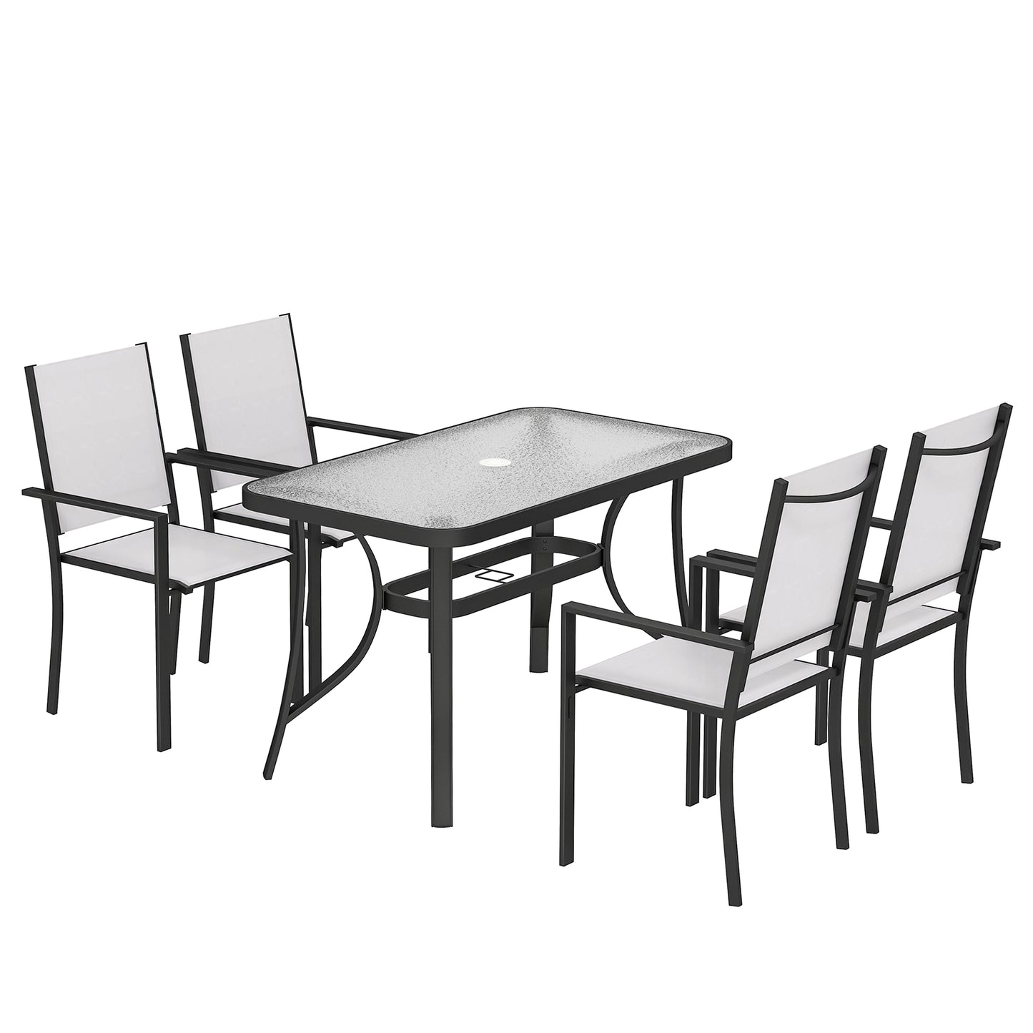 Set de Prânz Grădină cu Orificiu pentru Umbrelă, Masă, Scaune pentru 4, Gri Deschis