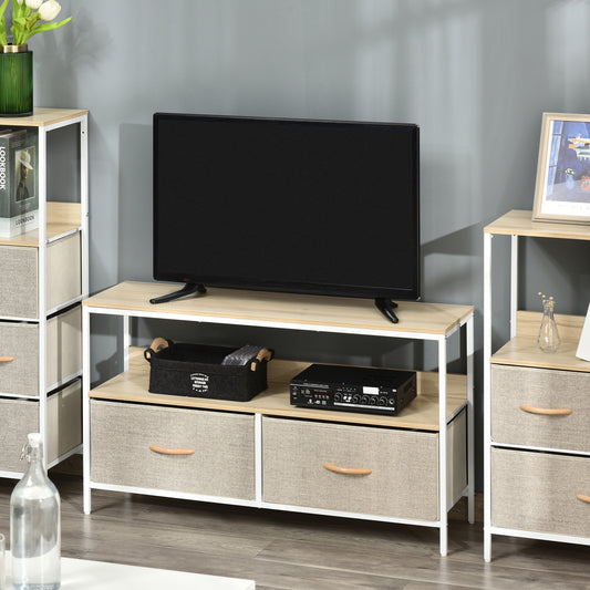 Dulap TV de 47" cu Sertare Pliabile din Material Textil și Raft din Metal și MDF, 98x29x56cm, Culoare Lemn