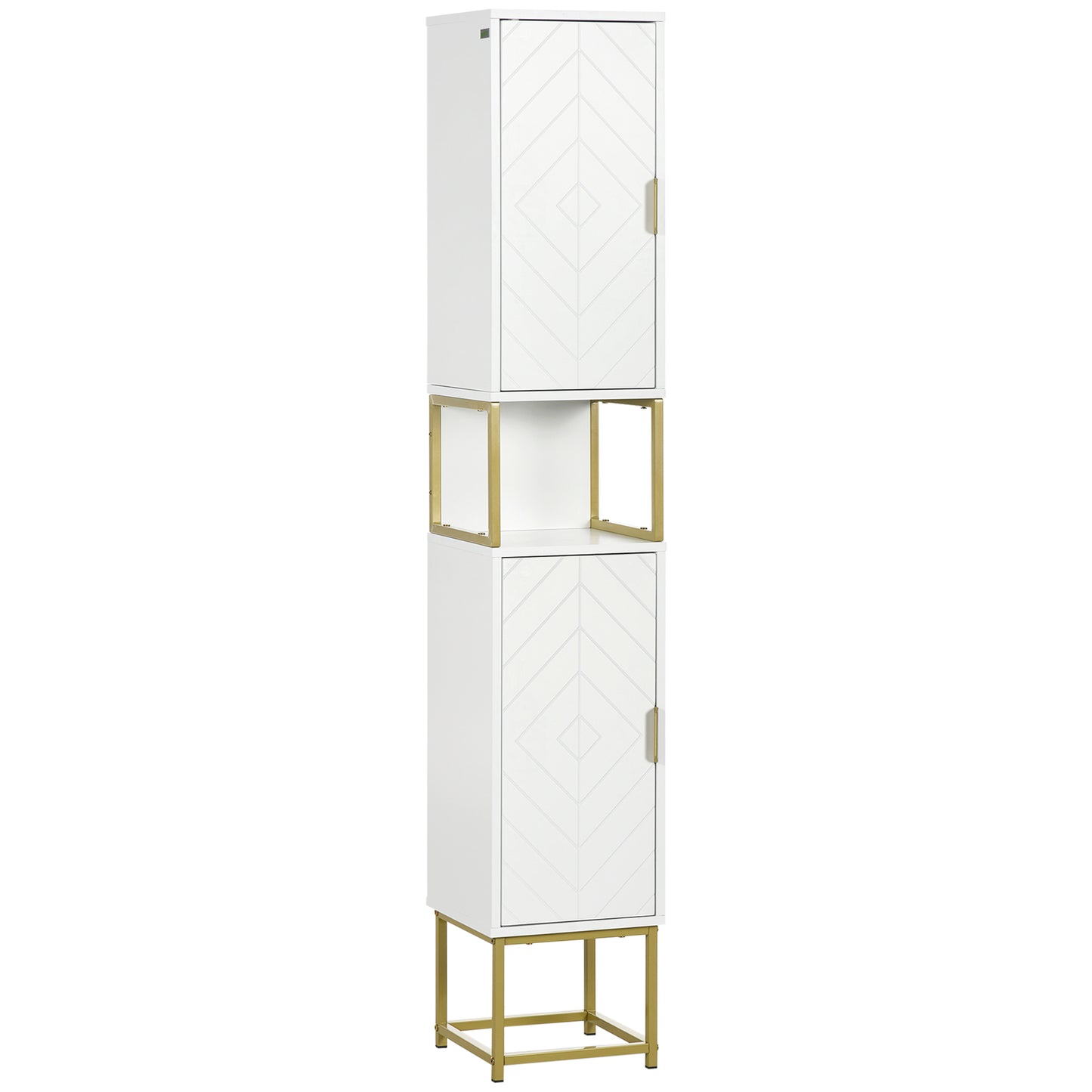 Dulap Baie Compact – MDF & Otel cu Rafturi Deschise si Usi