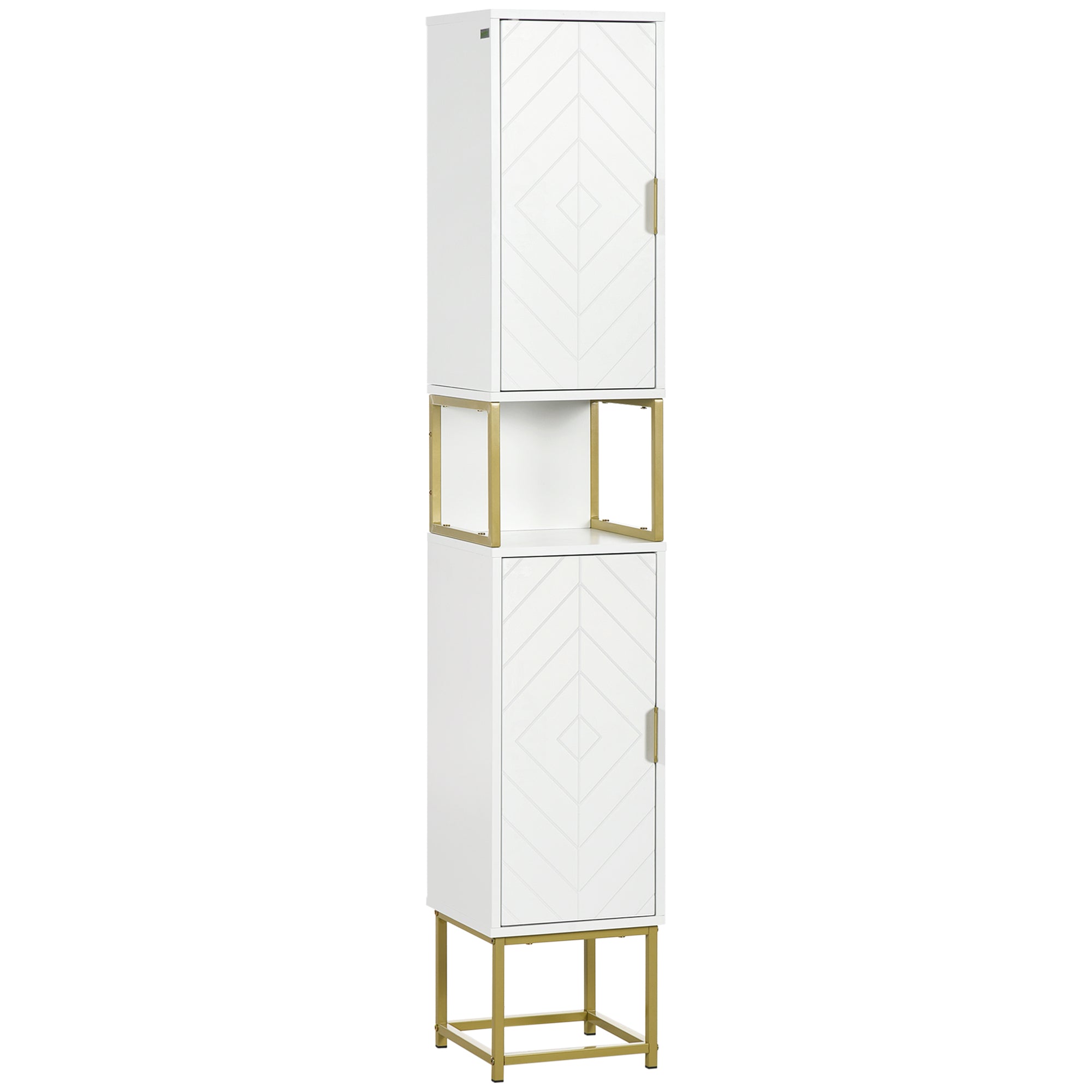 Dulap Baie Compact – MDF & Otel cu Rafturi Deschise si Usi