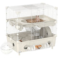 Cușcă pentru Hamsteri cu 2 Nivele și 3 Uși, cu Roată și Tuburi, din Oțel, PS și PP, 44.5x28x44 cm, Crem și Alb