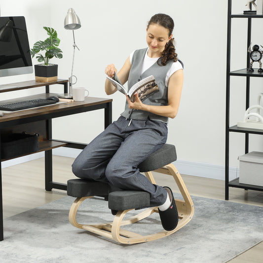 Scaun Ergonomic pentru Genunchi din Mesteacăn și Pernă Gri