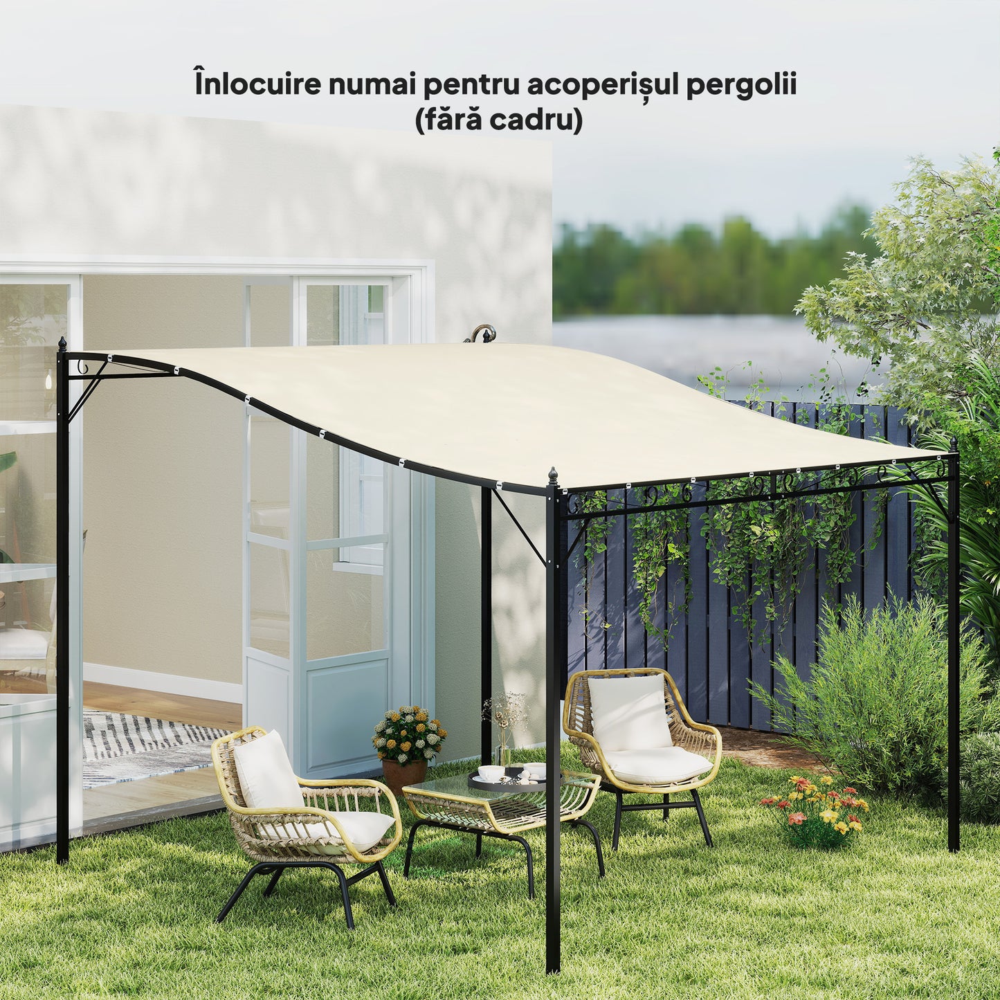 Prelată de Rezervă pentru Pergolă cu 16 Orificii de Drenaj, Carlige și Inele, 297x297 cm, Bej