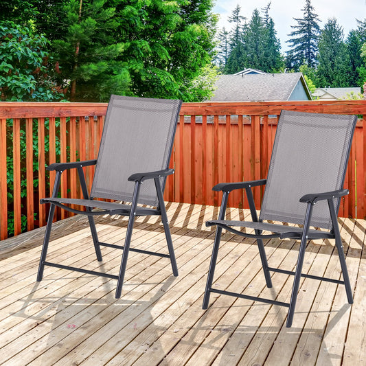 Set de 2 Scaune Pliabile pentru Exterior din Otel si Textilene Gri si Negru
