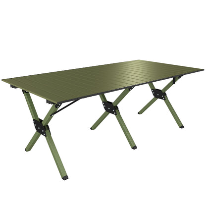 Masă de Camping Pliabilă 116 cm, Masă de Picnic Rezistentă la Apă cu Suprafață Rulabilă și Cadru Metalic, Verde