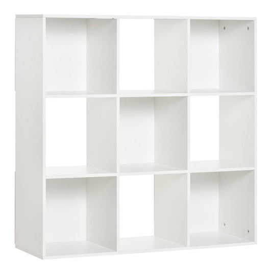 Bibliotecă Modulară cu 9 Compartimente Cub, Etajeră Depozitare Cărți și Jucării, Alb Mat, 91.5x29.5x91.5 cm