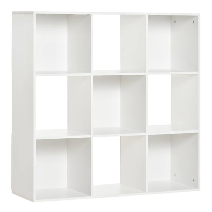 Bibliotecă Modulară cu 9 Compartimente Cub, Etajeră Depozitare Cărți și Jucării, Alb Mat, 91.5x29.5x91.5 cm