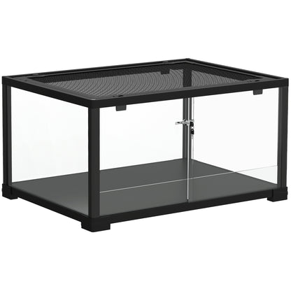 Terariu Ridicat cu Dublă Închidere și Pereți din Sticlă, 60x45x32 cm, Negru