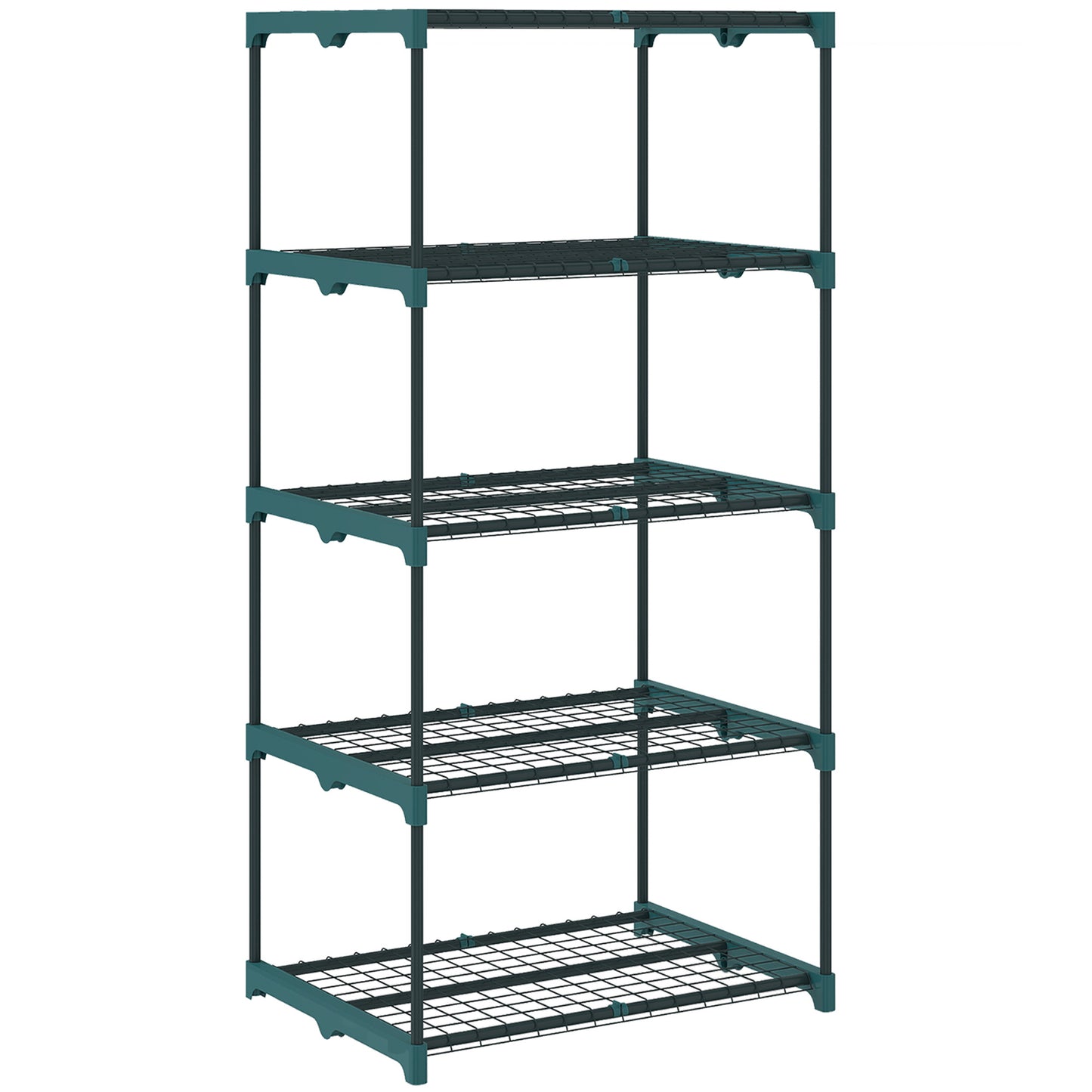 Suport pentru Plante Vertical cu 5 Nivele din Oțel și Plastic, Suport Ghivece Interior și Exterior Grădină Balcon, 67x49x138 cm, Verde Închis