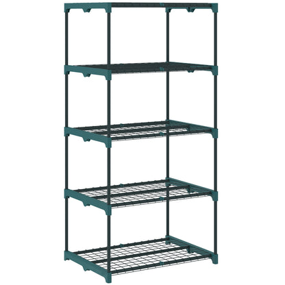 Suport pentru Plante Vertical cu 5 Nivele din Oțel și Plastic, Suport Ghivece Interior și Exterior Grădină Balcon, 67x49x138 cm, Verde Închis