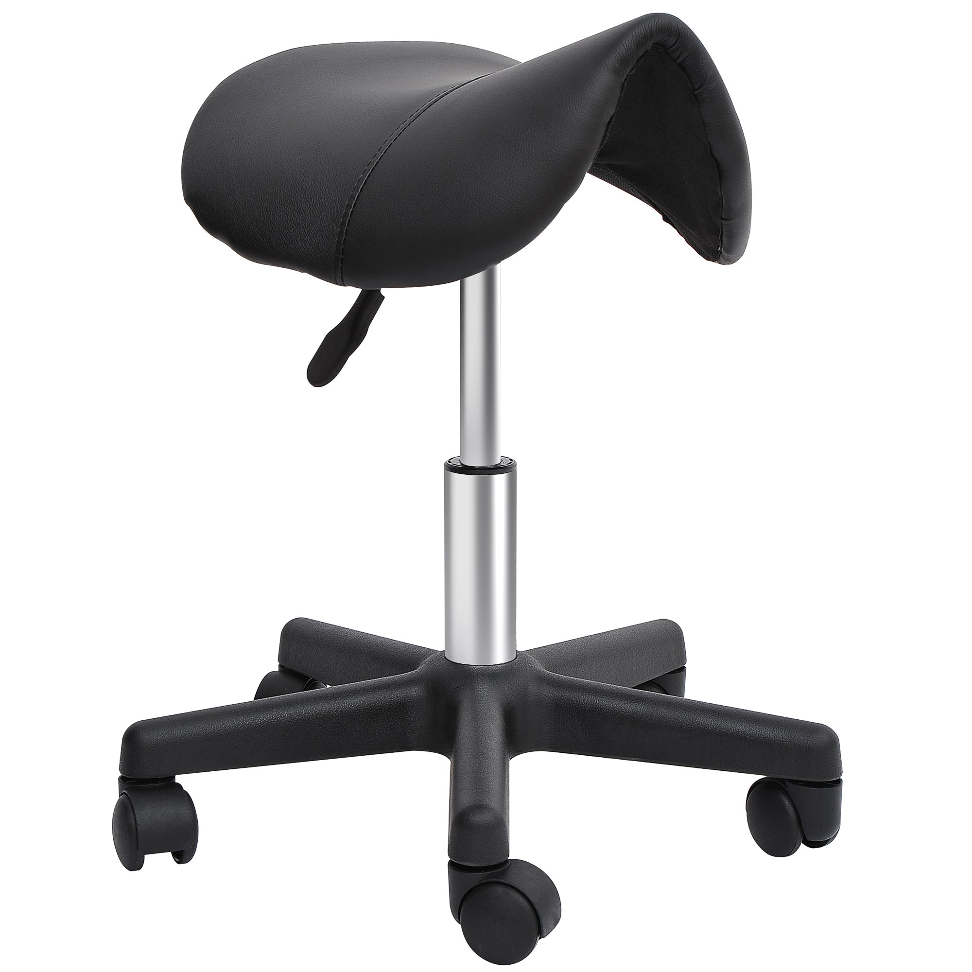Scaun Rotativ cu Roți, Scaun pentru Coafor și Estetician cu Înălțime Ajustabilă, Tapițat cu Piele Ecologică, 35x38x43-55 cm, Negru