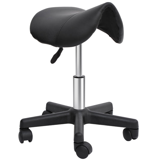 Scaun Rotativ cu Roți, Scaun pentru Coafor și Estetician cu Înălțime Ajustabilă, Tapițat cu Piele Ecologică, 35x38x43-55 cm, Negru