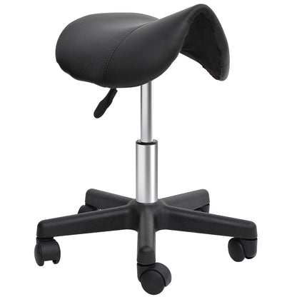 Scaun Rotativ cu Roți, Scaun pentru Coafor și Estetician cu Înălțime Ajustabilă, Tapițat cu Piele Ecologică, 35x38x43-55 cm, Negru