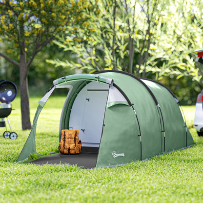 Cort Camping 4 Persoane Vestibul Amplu Impermeabil Verde Inchis
