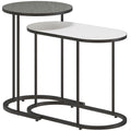 Set 2 Mese de Cafea Suprapozabile cu Cadru din Metal pentru Living și Birou, Gri și Alb