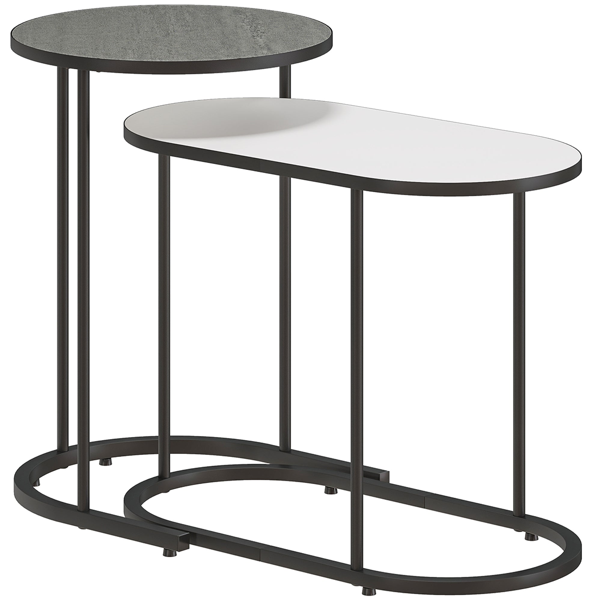 Set 2 Mese de Cafea Suprapozabile cu Cadru din Metal pentru Living și Birou, Gri și Alb