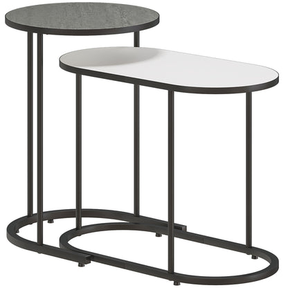 Set 2 Mese de Cafea Suprapozabile cu Cadru din Metal pentru Living și Birou, Gri și Alb
