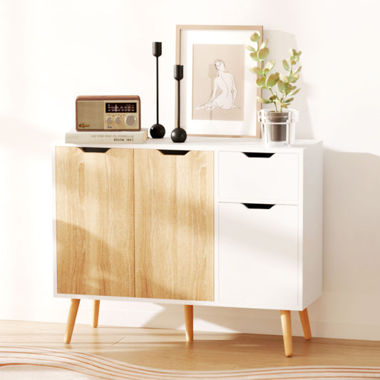 Dulapior Multifunctional  din Lemn cu Sertar si Dulapioare in Stil Nordic, 90x30x72cm