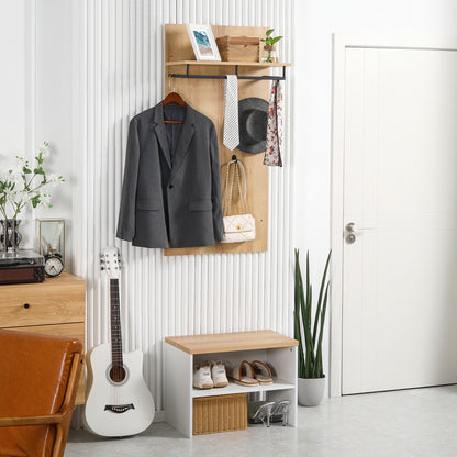 Entryway Organizer with Shoe Bench, Shoe Rack, Hall Tree with 4 Hooks, Coat Rack for Hallway, White and Natural