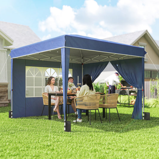 Foișor 3x3 m Pliabil Pop Up cu Înălțime Reglabilă, Foișor de Grădină cu Pereți Laterali, Saci de Nisip, Geantă de Transport, UV50+, pentru Exterior, Camping, Petreceri, Albastru Închis