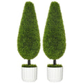 Set de 2 plante false de chiparos cu ghivece Ø12x16 cm, mușchi și ciment, din PE și plastic, verde și alb