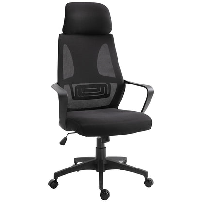 Scaun de Birou Rabatabil cu Tetieră și Suport Lombar, din Poliester, 64x55x116-126 cm, Negru