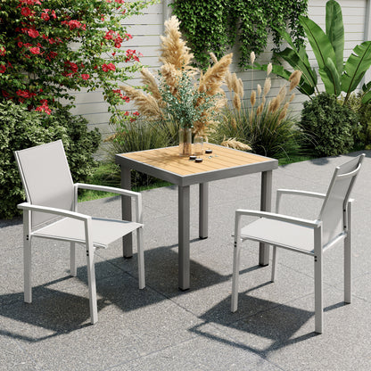 Set de 2 Scaune de Grădină cu Cadru din Aluminiu, Plasă Respirabilă și Cotiere, 56x58x89 cm, Gri Deschis